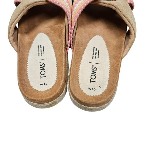 Toms Womens Espadrille Woven Platform Sandals Size 10 Beige Multicolor Slide‎ on - Picture 8 of 12